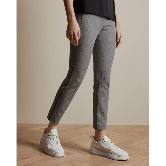 Ted Baker Women's Houndstooth Trouser Pants 1 US 4 Black Crop Ankle Straight Leg - Picture 1 of 10